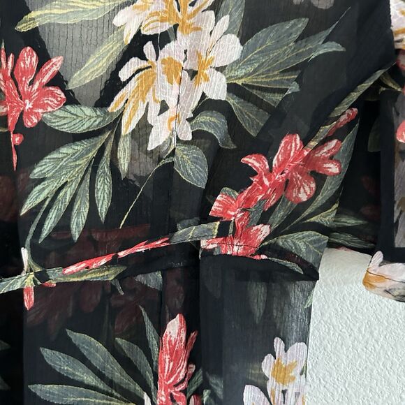 American Eagle Sheer Black Floral Robe Coverup Size M - Picture 8 of 13